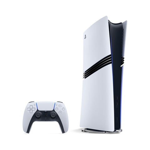 Konsola Sony PlayStation 5 Pro 2 TB biała – w pionie z kontrolerem DualSense