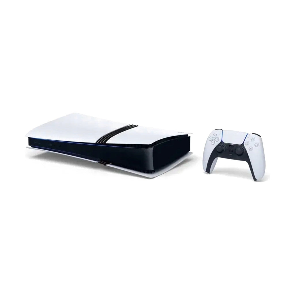 Konsola Sony PlayStation 5 Pro 2 TB biała – w poziomie z kontrolerem DualSense
