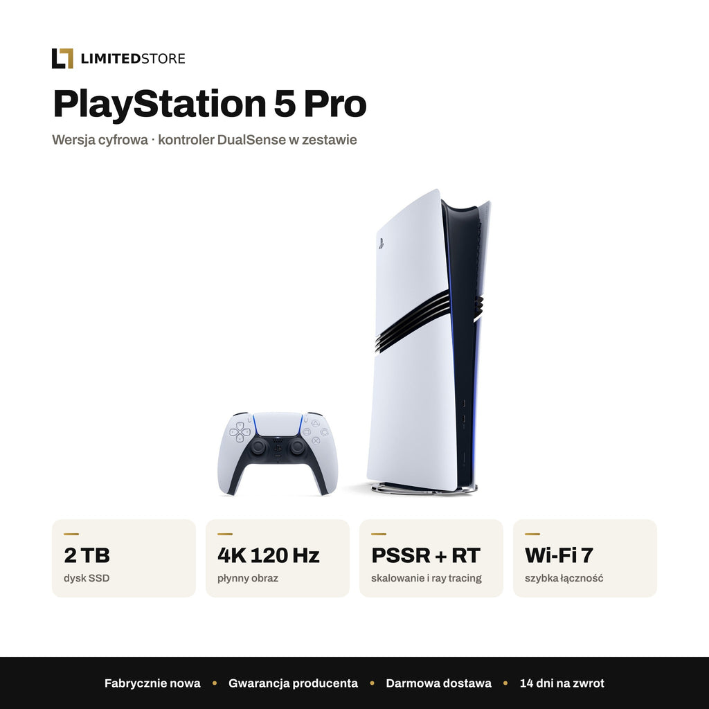 Konsola Sony PlayStation 5 Pro 2 TB biała – najważniejsze parametry: 2 TB SSD, 4K 120 Hz, PSSR i ray tracing, Wi-Fi 7