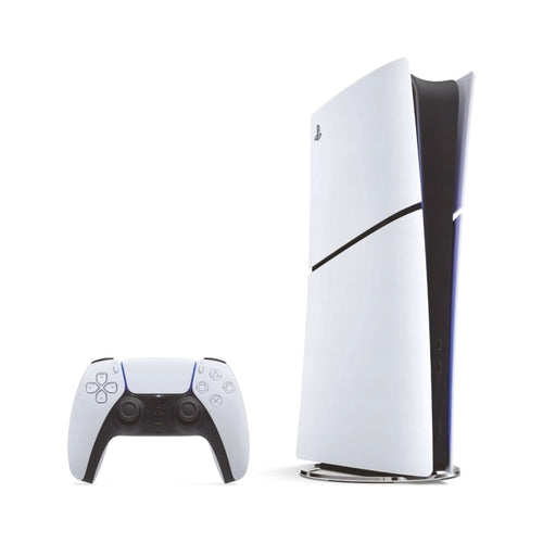 Konsola Sony PlayStation 5 Slim Digital 825 GB biała – w pionie z kontrolerem DualSense