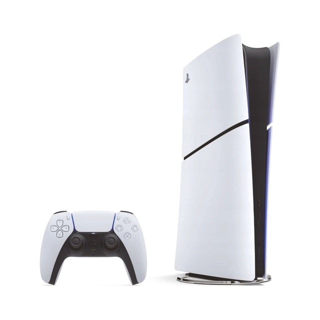 Konsola Sony PlayStation 5 Slim Digital 825 GB biała – w pionie z kontrolerem DualSense