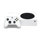Konsola Microsoft Xbox Series S 512 GB biała – w poziomie z kontrolerem Robot White