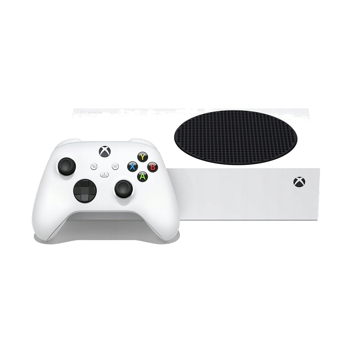 Konsola Microsoft Xbox Series S 512 GB biała – w poziomie z kontrolerem Robot White