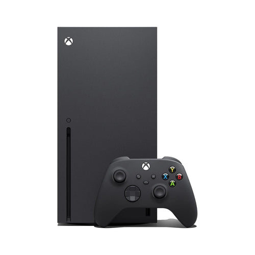 Konsola Microsoft Xbox Series X 1 TB czarna – widok od frontu z kontrolerem bezprzewodowym