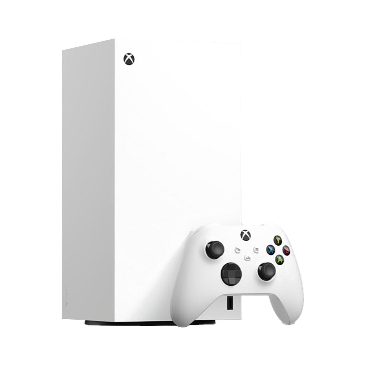 Konsola Microsoft Xbox Series X Digital 1 TB biała – widok pod kątem z kontrolerem Robot White