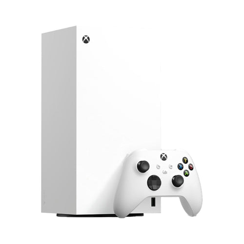 Konsola Microsoft Xbox Series X Digital 1 TB biała – widok pod kątem z kontrolerem Robot White