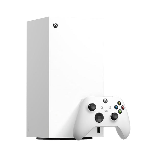 Konsola Microsoft Xbox Series X Digital 1 TB biała – widok pod kątem z kontrolerem Robot White